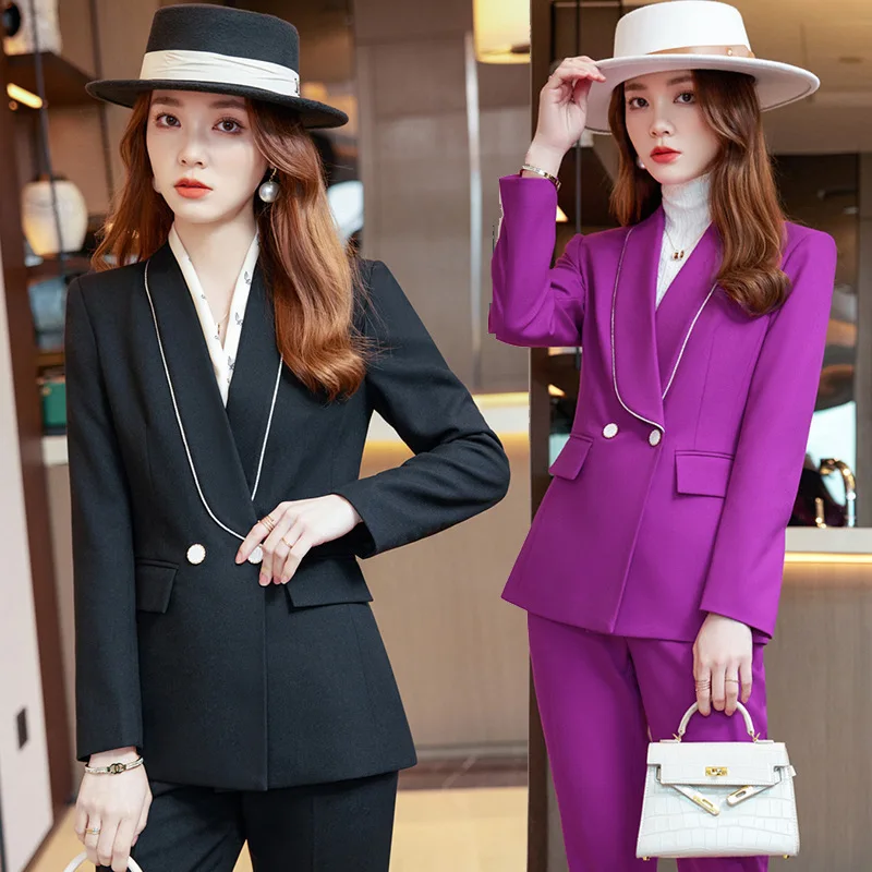 

2022 New Korean Style Women's Long Sleeve Professional Tailored Suit Formal Trouser Suit Interview Sales Work Clothes 605