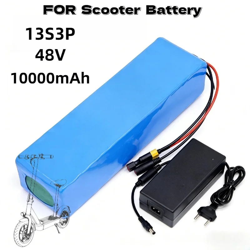 High Quality 48V 10Ah 13S3P Lithium Battery Pack with 54.6V Charger XT60 Plug for High-Power Scooter Replacement Parts