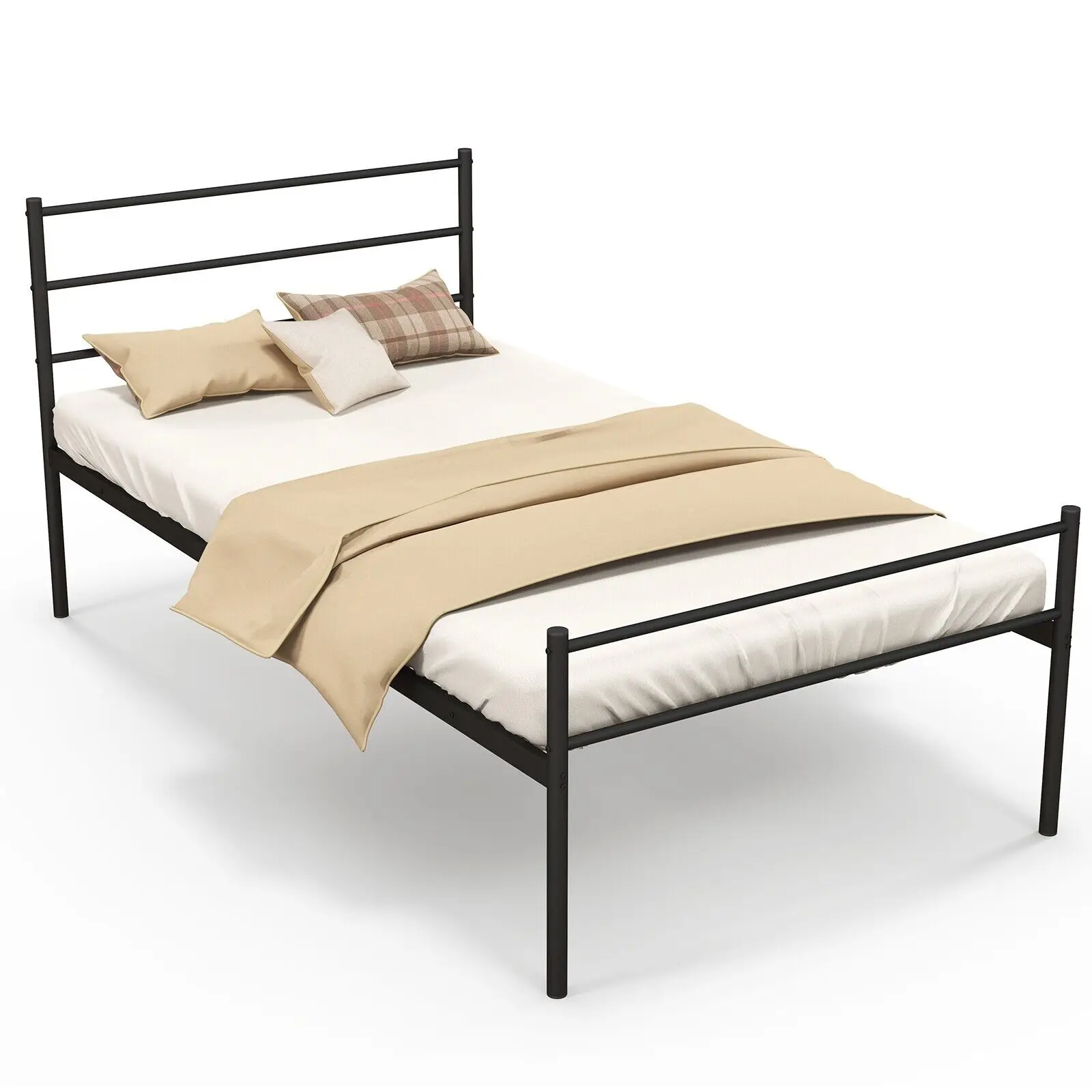 GOFLAME 3FT Single Metal Bed Frame Heavy-duty Slatted Platform Bed Headboard & Footboard