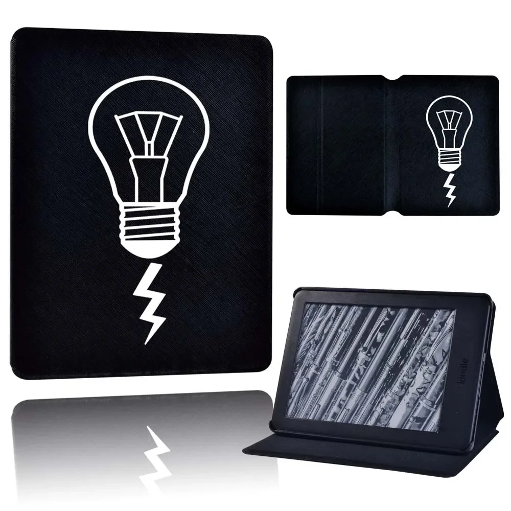 Tablet Cover for Paperwhite 5/Kindle 8th/10th Gen/Paperwhite 1 2 3/Paperwhite 4 Leather Simple Print Anti-drop Stand Case