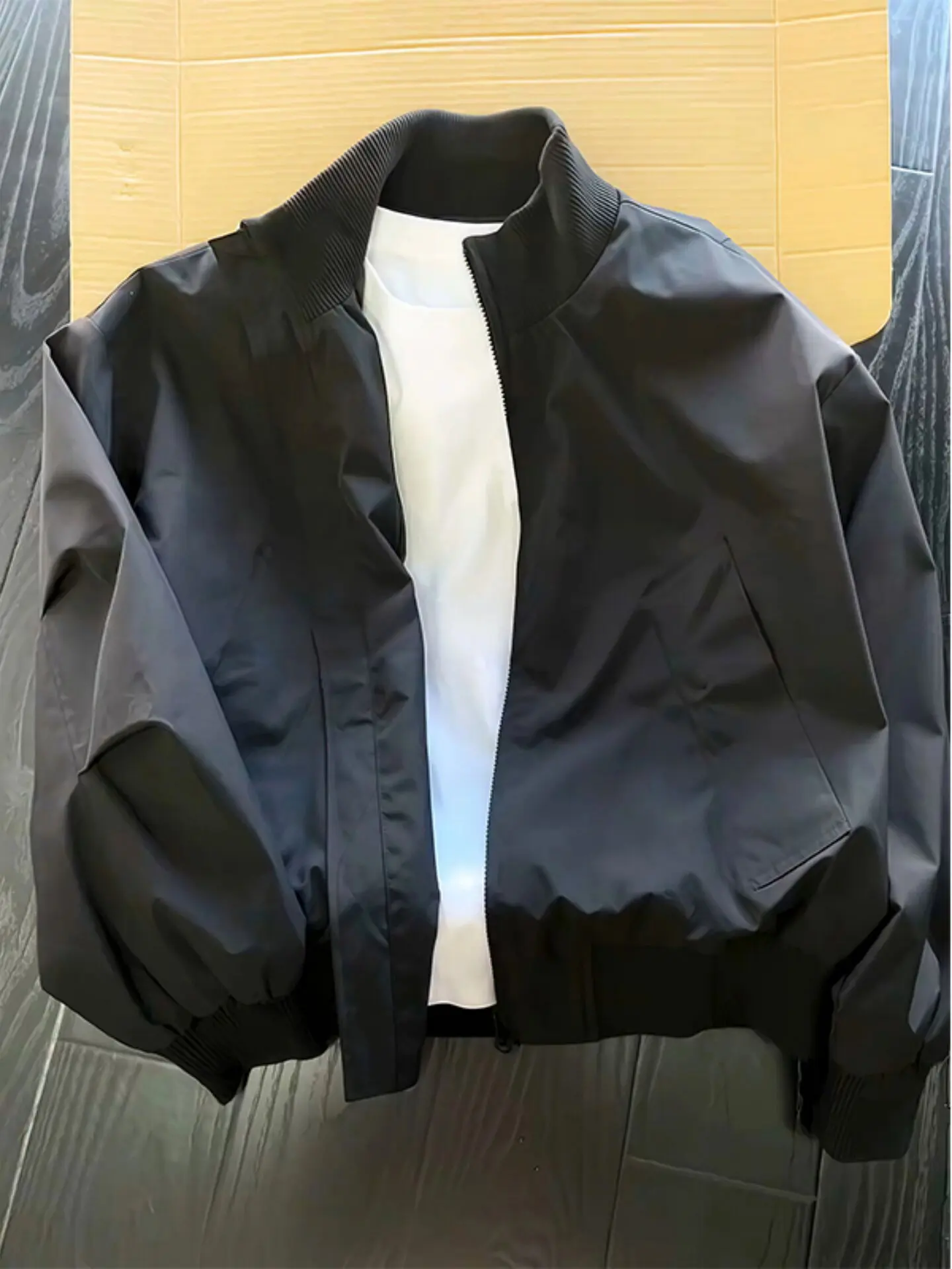 Men's Black Samurai  Flight Jacket Autumn American Three-Proof Baseball Coat Loose Fit Short Shoulder Outerwear