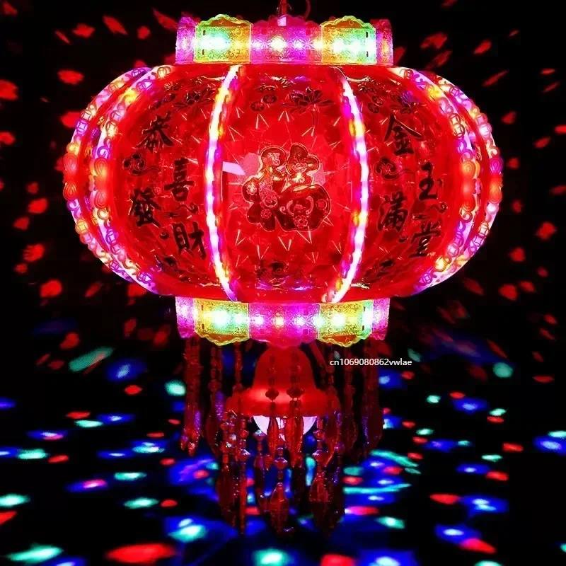 Big Red Lantern Balcony Chinese Style Pendant Light Outdoor Wedding Spring LED Rotating Pendant Walking Horse Lantern