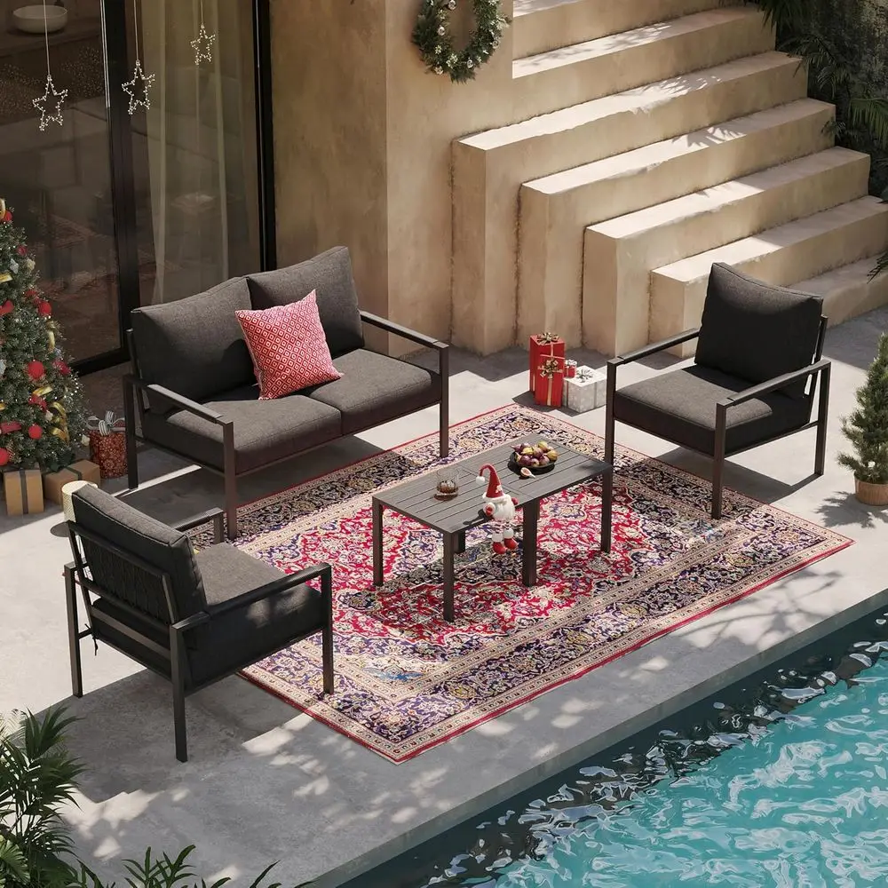 

5-Piece Outdoor Patio Furniture Set with Sofa and Coffee Table, Grey, Ideal for Garden, Backyard, Balcony, Poolside