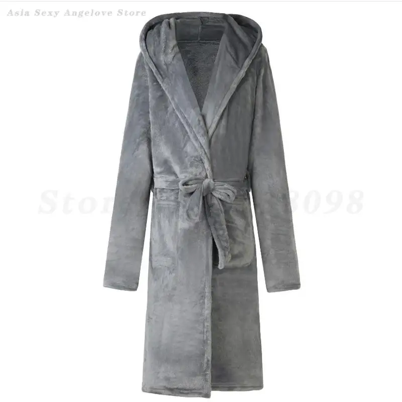 Thickened Coral Fleece Long Robe Sleepwear Plus Size 5XL Flannel Men Home Clothes Loungewear Winter Hooded Bathrobe Nightwear