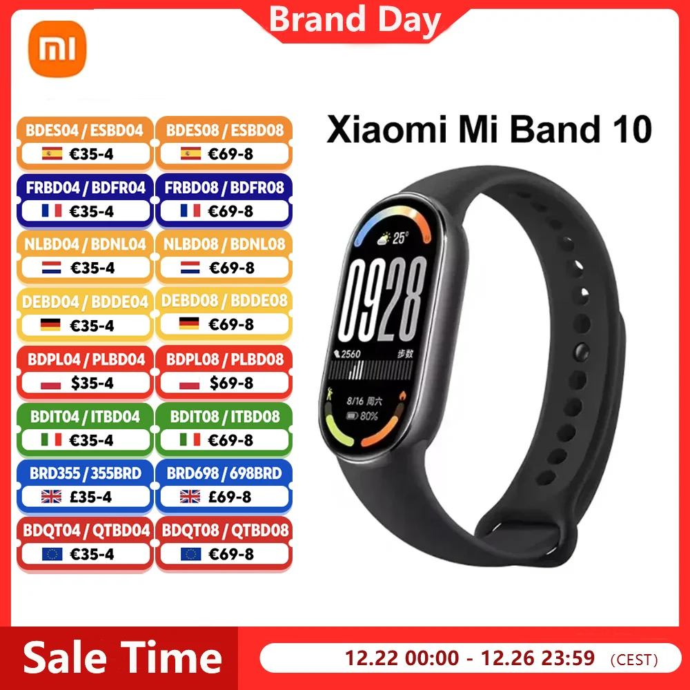 Xiaomi Mi Smart Band 10 Écran AMOLED 1,72 pouces, surveillance de la fréquence cardiaque et de l'oxygène dans le sang, plus de 150 modes sportifs BT5.4 Smart Band