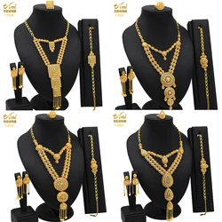 ANIID Dubai Copper Gold Plated Necklace Bracelet Jewelry Set Hawaiian Arab Middle East Choker Pendant Set Wedding Party Gift