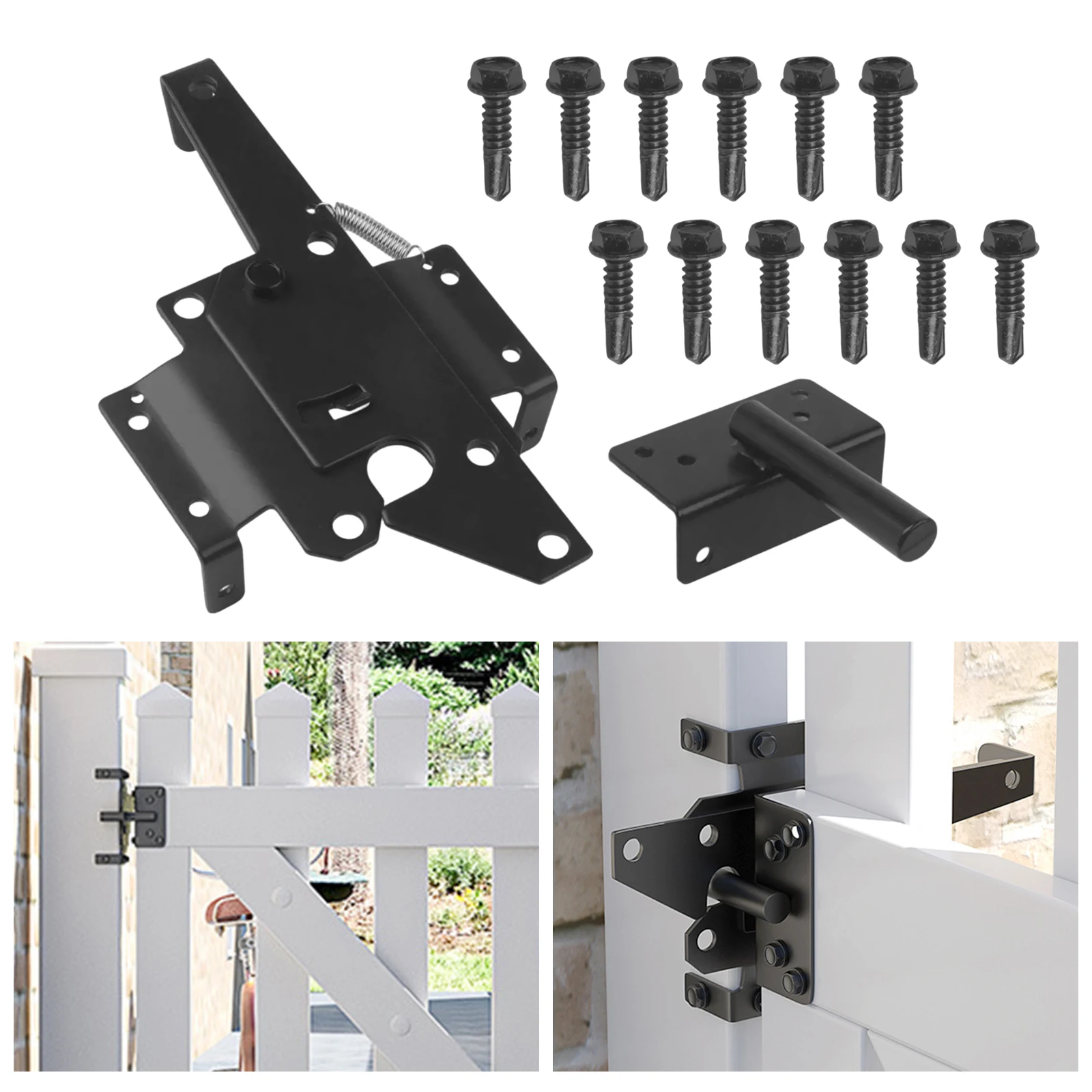 أمن الحديقة كما هو موضح، مزلاج بوابة ذاتي القفل، مزلاج بوابة السياج الخارجية، براغي تركيب مزلاج السياج الخشبي متضمنة