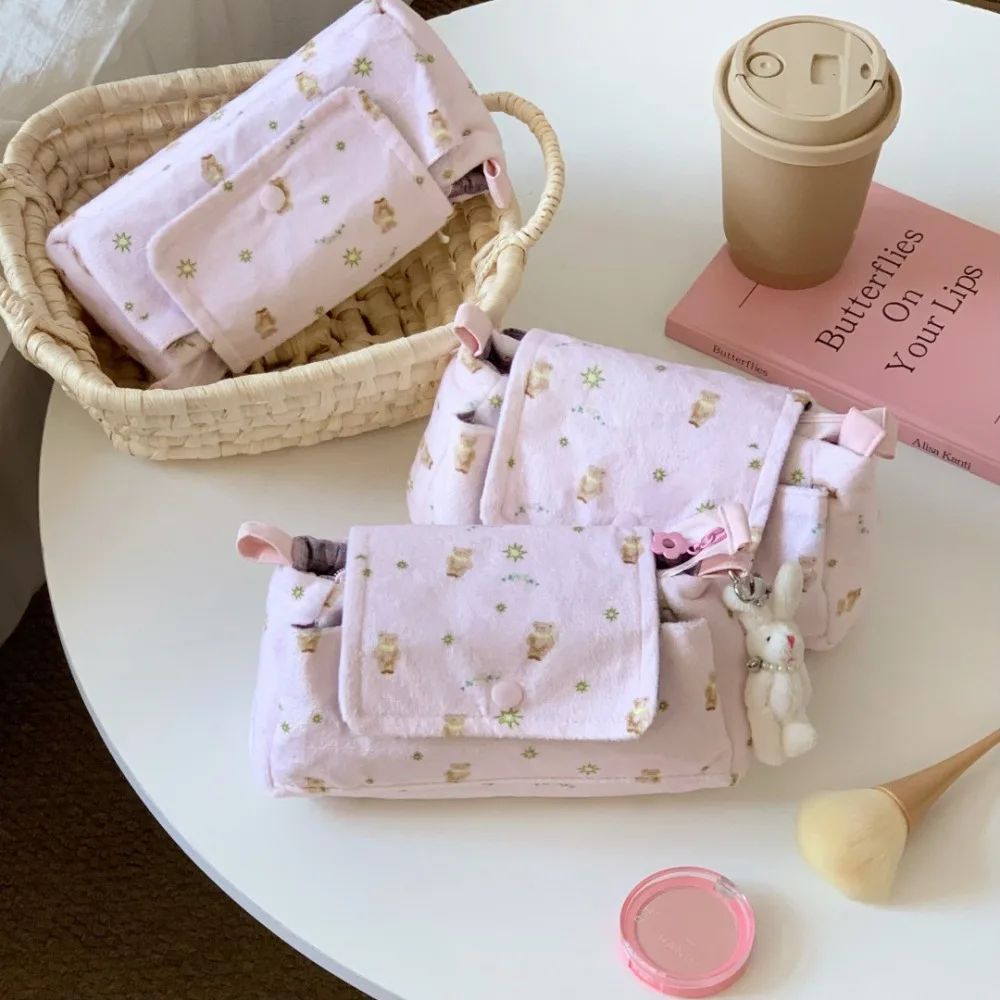 Star Bear Pencil Case for Girls Large Capacity Multi-Layer Cosmetic Bag Portable Ins Style Stationery Organizer Makeup Pouch
