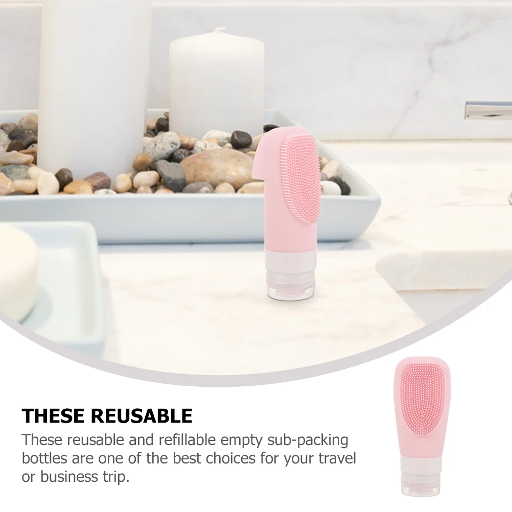 2 ชิ้นซิลิโคนขวดเดินทาง Push Type Dispensing คอนเทนเนอร์เปล่าสีชมพูขนาดเล็กขนาดโลชั่นแบบพกพา LeakProof แชมพู