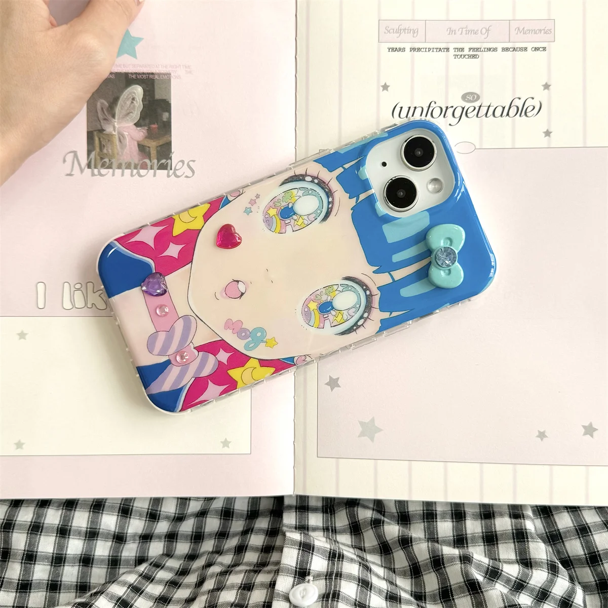 Cartoon Anime Iridescente Shining Eyes Custodia a doppio strato per iPhone 16 15 14 13 Pro Max Cover posteriore per 15 Pro Max Capa