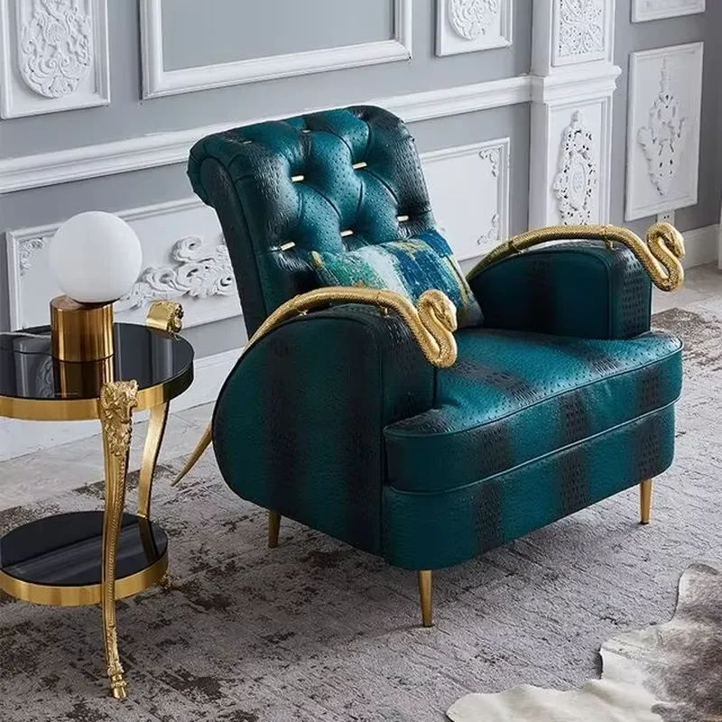 Italian Living Room Furniture Single Sofa Chair Snake Armrest Pure Copper Wood Legs Velvet Set Contemporary for Home