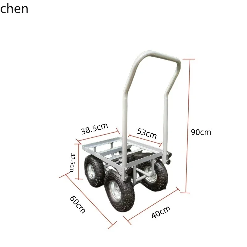 H5.26 hand push and pull goods flatbed truck 4 wheels trolley plastic basket cart inflatable labor-saving large wheel