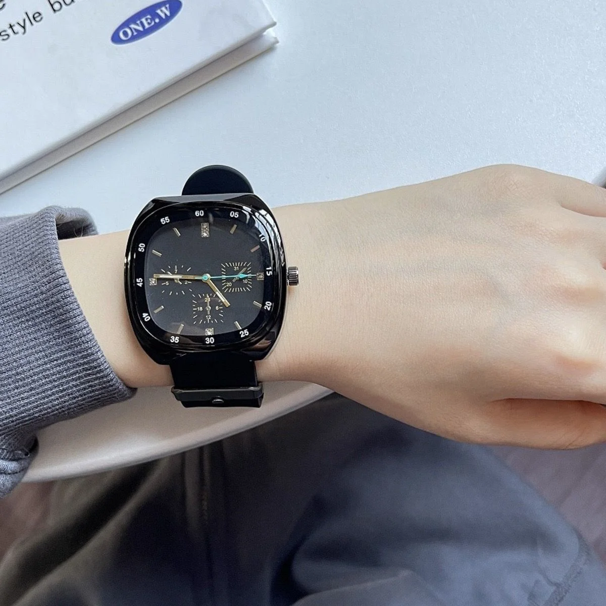 Herenhorloge met grote wijzerplaat, siliconentape, damessport, casual high-end quartzhorloge