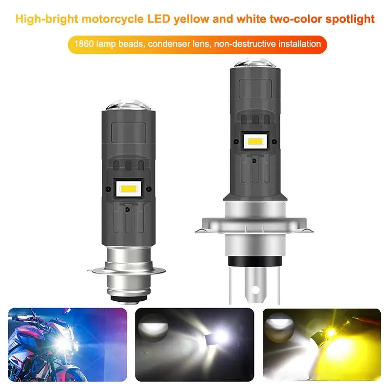 LED H4 Dual Color Motorcycle Headlight Bulbs Hi Lo Beam for Improved Visibility P15D LED
