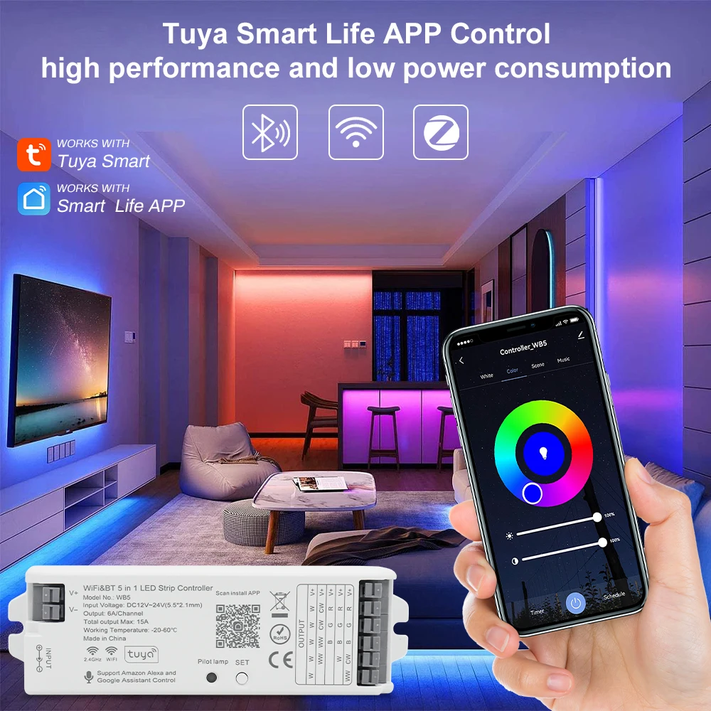 5 in 1 LED Strip Dimmer Controller Zigbee Wifi Tuya Smart LED Dimmer RGB RGBW CCT 2.4G RF Remote Control Work with Alexa Google