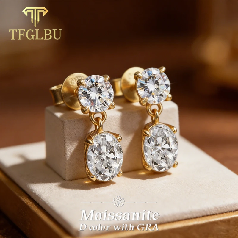 

TFGLBU 3cttw Oval Cut Moissanite Ear Jacket Earring for Women 2 Stone Geometry Drop Stud Earrings 925 Sterling Silver Jewely