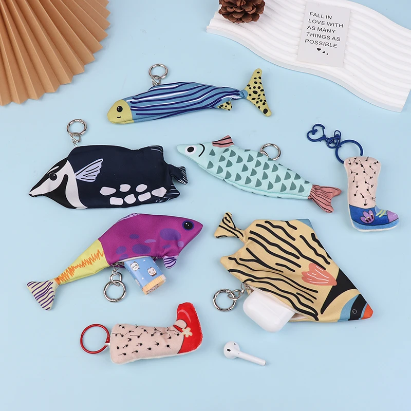 Lovely Fish Keychain Coin Purse Tropical Fish Keychain Bag Earphone Storage Bag Funny Leg Hair Pendant Bag Pendant Couple Gift