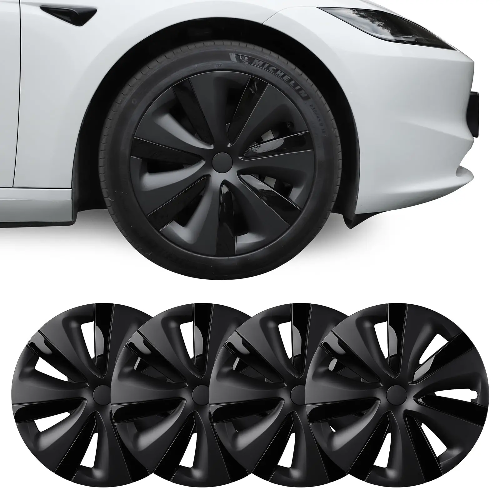 Set Of 4 Matte Black 18 Inch Hubcap Wheel Hub Caps OEM Rim Protectors Cover Wheel Cover For 2024 Tesla Model 3 Highland4PCS