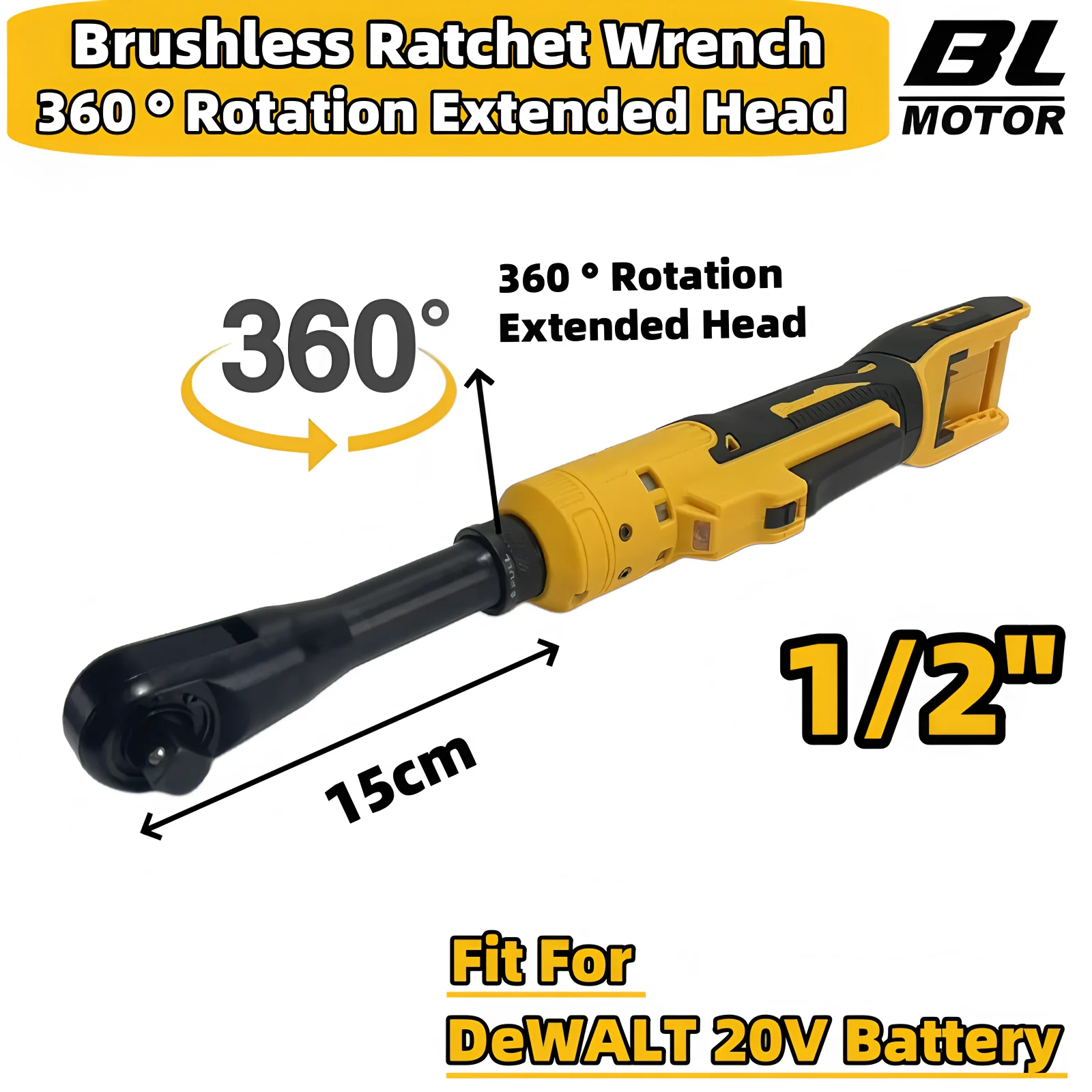 Brushless 6“ Extended Electric Ratchet Wrench 360 ° Rotation 1/2” Head Driver Impact Screw Nut Power Tool For Dewalt 20V Batte