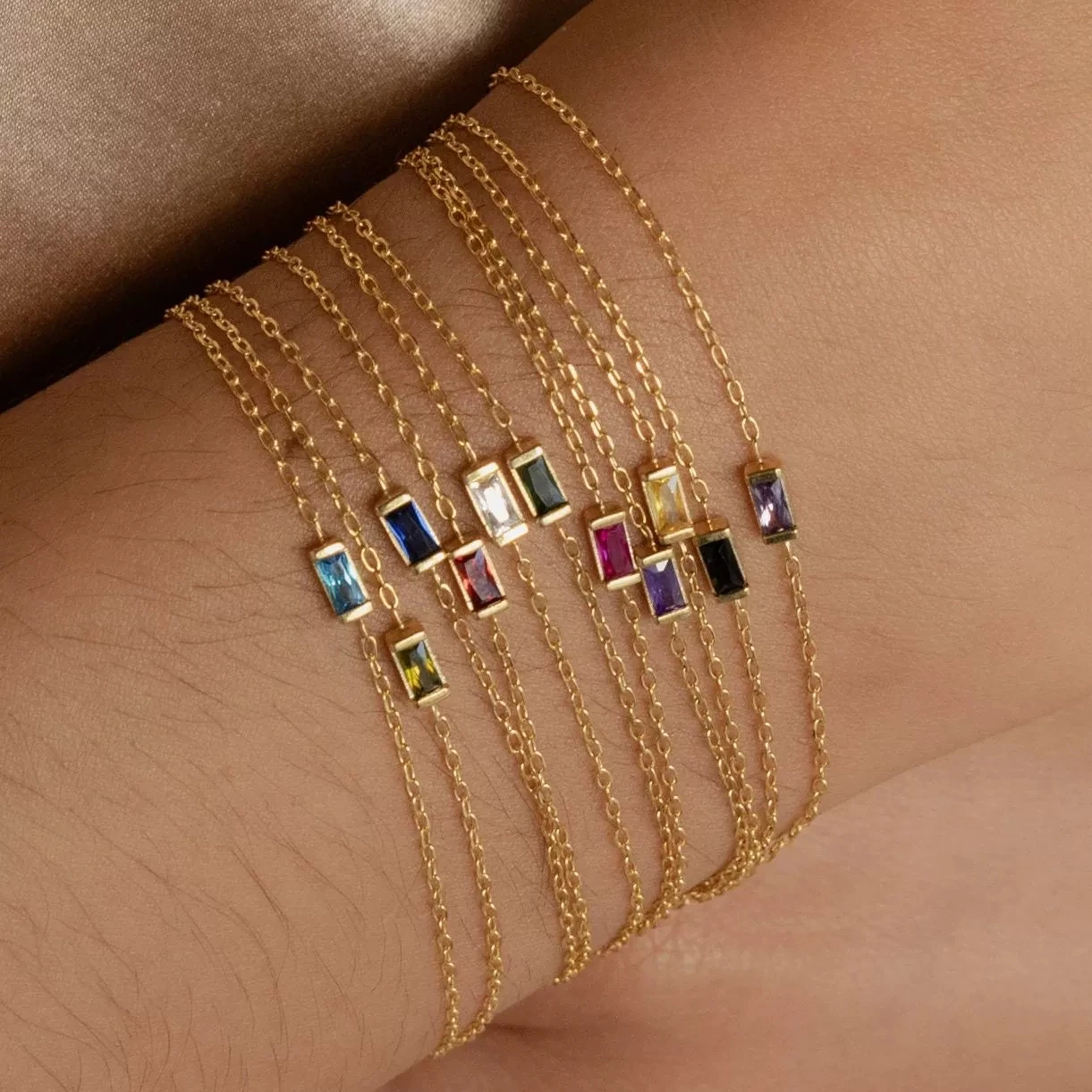 Pulseras de Moda de Acero Inoxidable con Dijes de Piedras de Nacimiento, Joyería Boho Apilable, Pulseras de la Amistad Azules y Verdes de Mayo, Regalos de Joyería para Ella