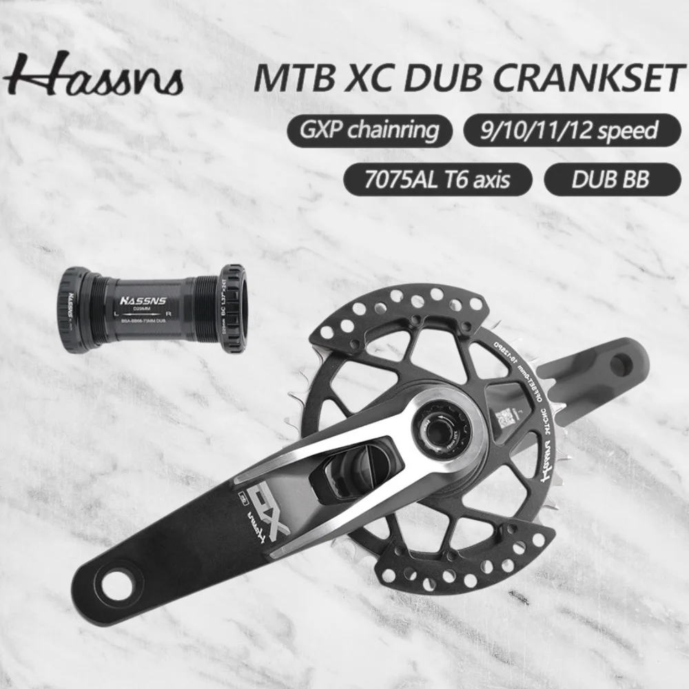 HASSNS Ultralight Crankset MTB XC 170mm Bike Crank  0/3mm Offset Direct Mounting Chainring  CNC Hollow Tech Crankset 32T 34T