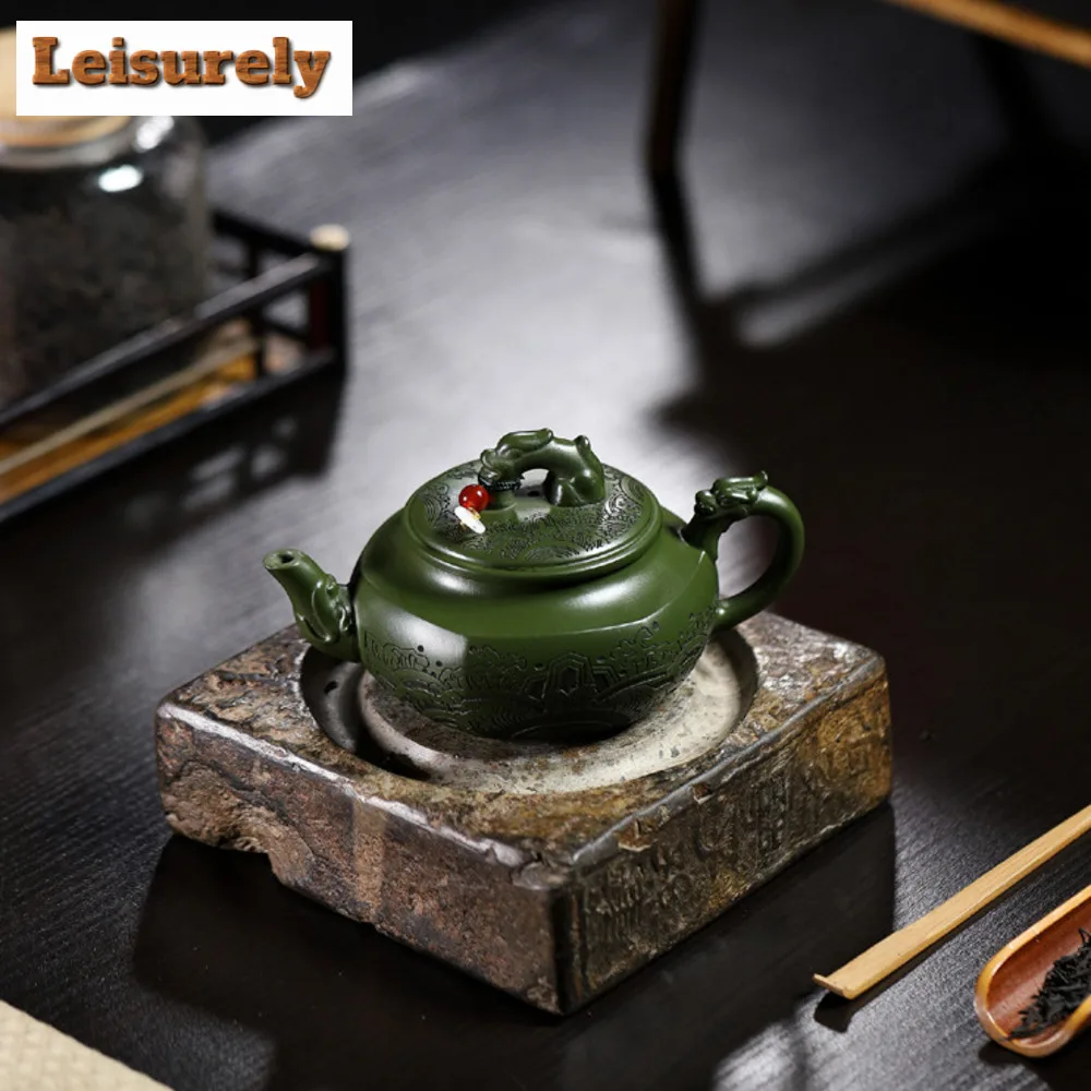 200ML Chinese Yixing High-end Purple Clay Teapots Famous Handmade Sea View Tea Pot Raw Ore Emerald Green Mud Kettle Zisha Teaset