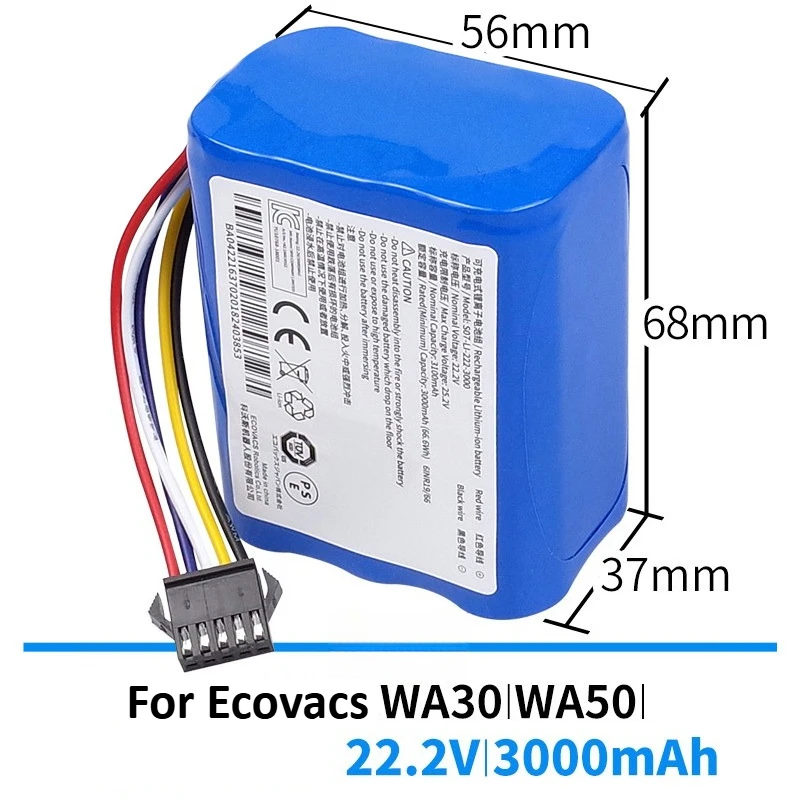 New 22.2V 3000mAh Rechargeable Battery for Ecovacs Cleaning Robot WA30 WA50  Battery Accessories S07-LI-222-3000