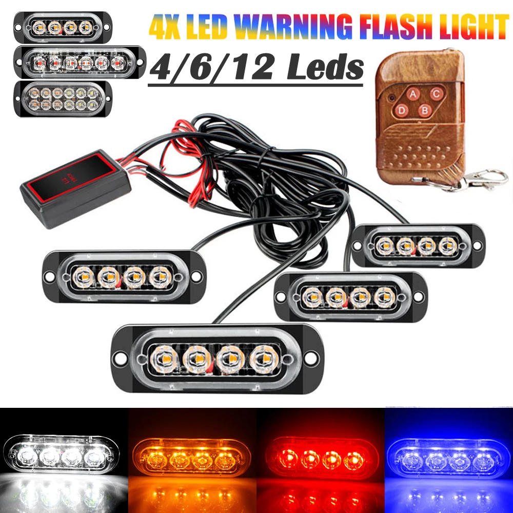 

1 Set 4/6/12 LED Flashing Warning Light Truck Trailer Motorcycle Ambulance Police Strobe Lamp 12V Car Front Grille Flasher Light