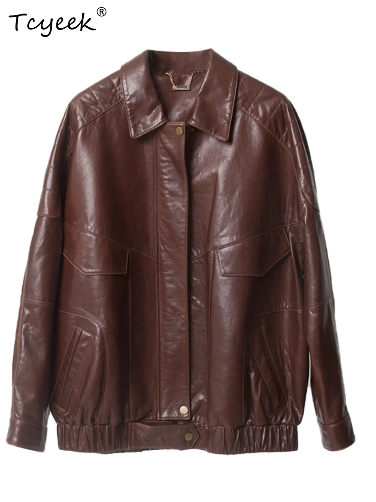 

Tcyeek Natural Sheepskin Coat for Woman Spring Autumn Womens Coats Fashion Motocycle Jacket Washed Vintage Cothes Jaqueta Couro