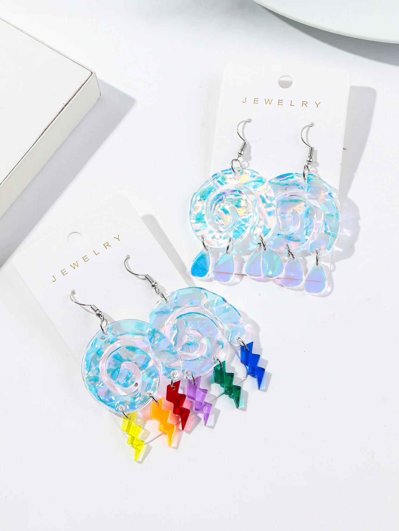 Creative Iridescent Acrylic Irregular Circle Dangle Earring Colorful Lightning Waterdrop Pendant Earrings Novelty Jewelry Gifts