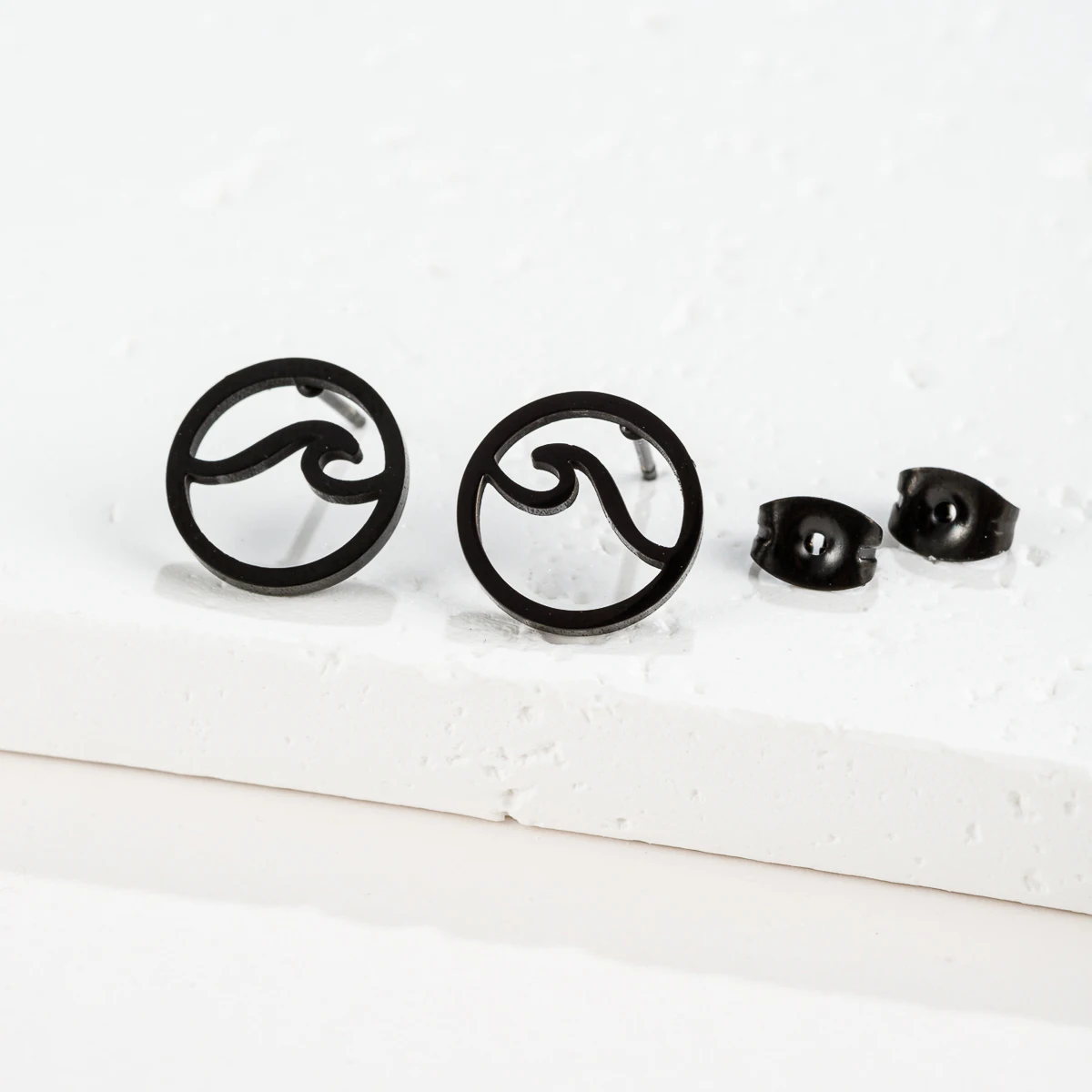 Simple Round Design Sea Wave Earings Geometric Ocean Surf Stud Earrings Stainless Steel Jewelry Gift Wholesale Pendientes - view 5