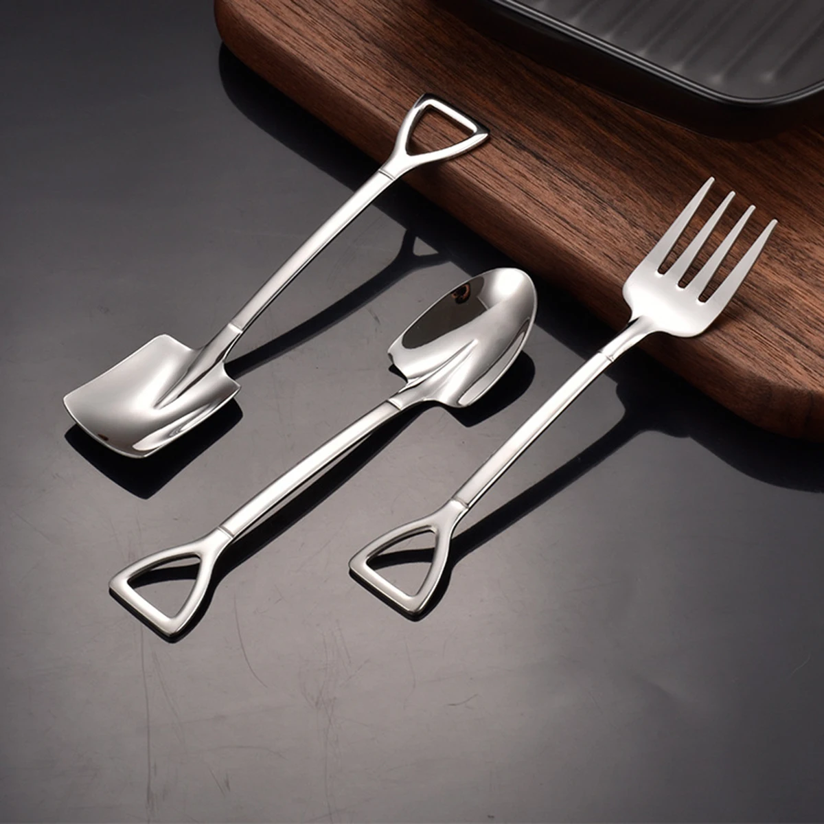 9pcs Stainless steel square spade spade fork pointed shovel said dessert cake fork spoon fruits