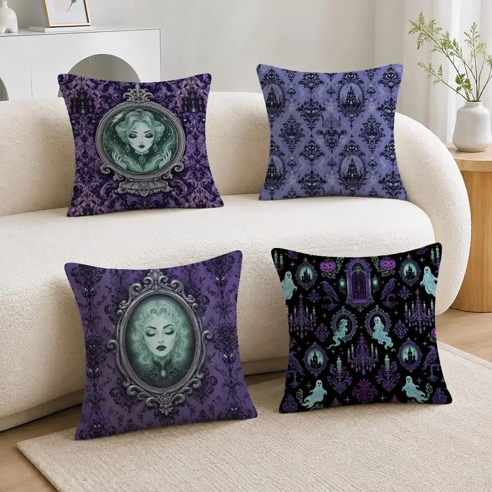 Custom Nordic Haunted Mansion Purple With Madame Cushion Cover Soft Plus Fluffy Throw Pillow Cases for Sofa Bedroom Home Decor