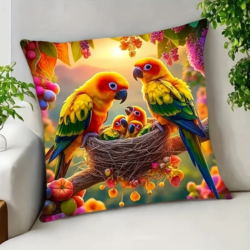 Tropical Parrot Nest Pillowcase Cushion Cover Throw Pillow for Home Decor Vivid Macaw Print 45x45cm Living Room Art