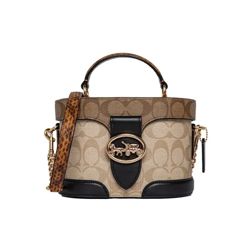 COACH Georgie Coated Canvas With Leather Handbag Small Women's Khaki Monogram 5504-IMRKY