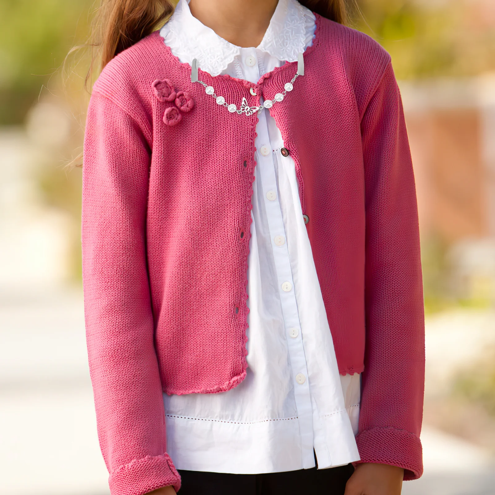 

2Pcs Retro Pearl Chain Clips Sweater Shawl Collar Cardigan Accessories Durable Easy Match Attractive Women Fashion