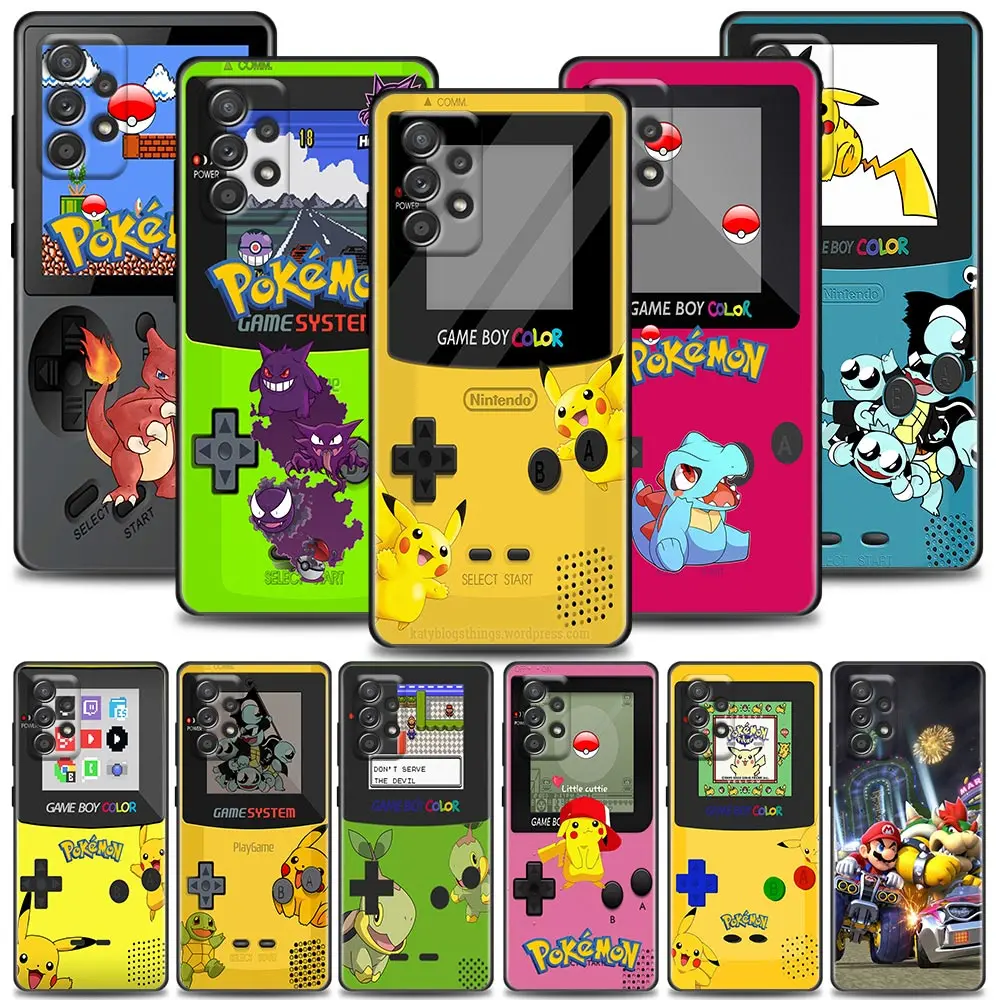 Case For Samsung Galaxy A90 A80 A73 A71 A70 A60 A53 A52 A51 A50 A42 A33 A32 A31 A30 A23 4G 5G Case Game-Boy P-Pokemon P-Pikachu