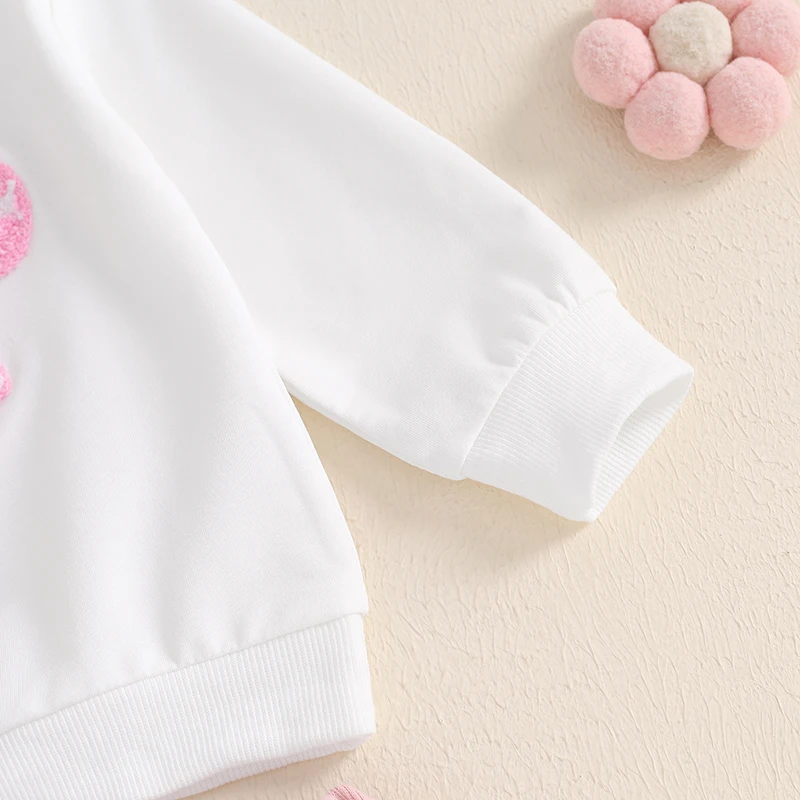 유아용 O넥 긴팔 활 자수 티 탑 드로스트링 바지, 용수철 가을 캐주얼 의상, 2 개 세트