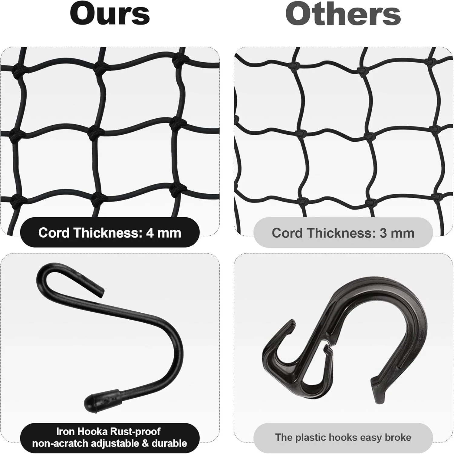 

Secure Your Gear in Seconds! 6-Hook Motorcycle Bungee Net - Stretches to Hold Almost Anything.