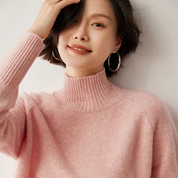 2023 Autumn Winter New 100% Cashmere Knit Pullover Women's High Quality Thicken Long Sleeve Sweater Female Loose Large Size Tops