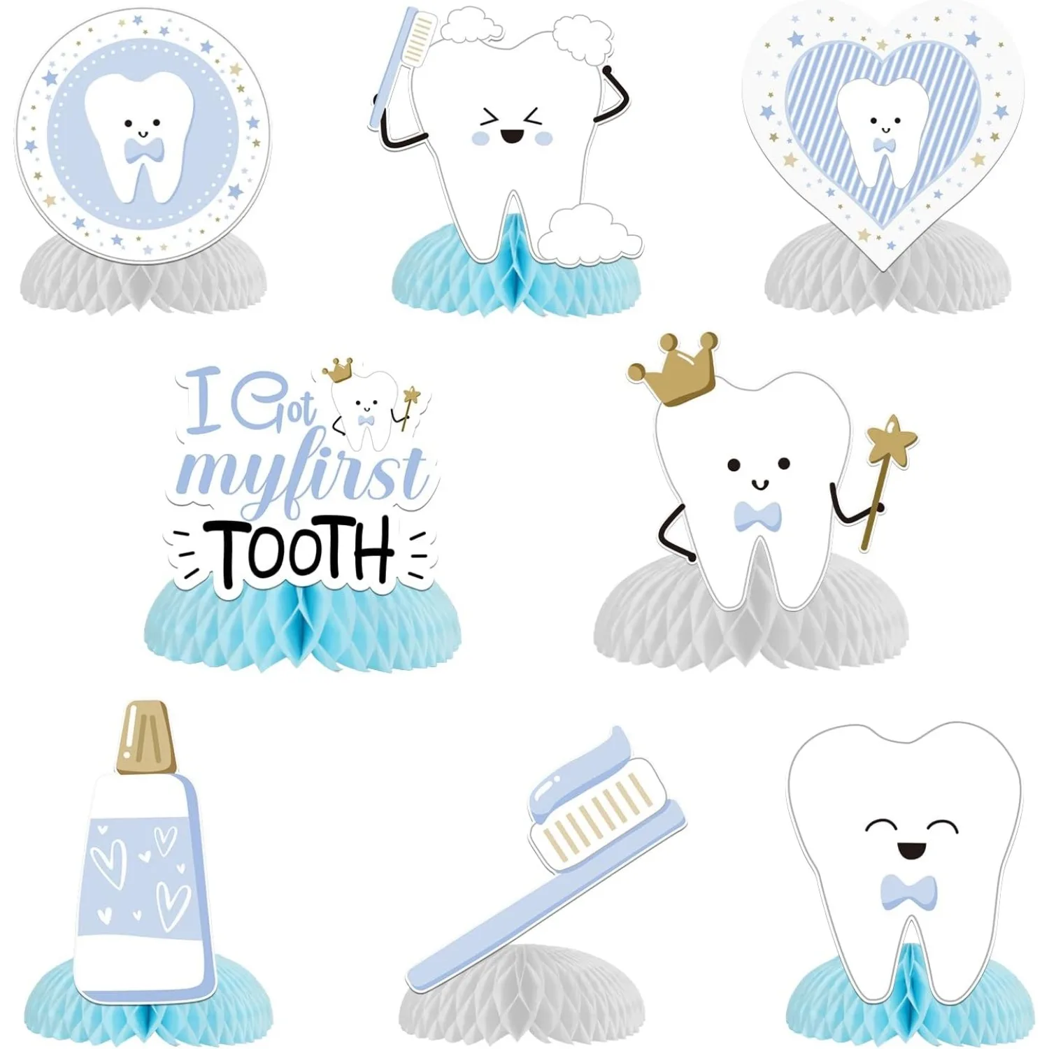 

First Tooth Honeycomb Centerpieces Blue Dental Theme Party Table Decorations I Got My First Tooth Boys Party Baby Shower Supplie