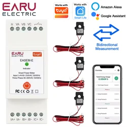 Tuya Smart WiFi Three Phase 80A AC90-480V Bi-Directional Measurement Power Energy kWh Meter Monitor 3Pcs CT Clamps Switch Relay