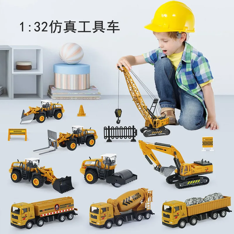 1/32 Kids Alloy Roller Model Simulation Alloy Engineering Truck Model Boy Digging Car Toy Set Multiple Accessories Toys For Chil