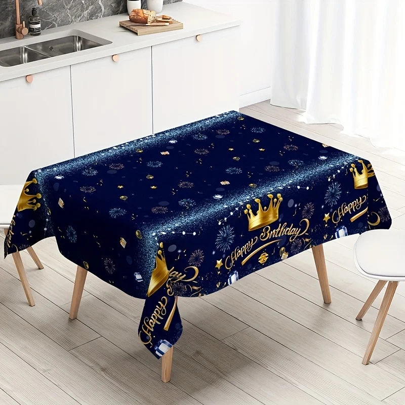 Halloween & Christmas Happy Birthday Blue Crown Tablecloth,wedding decorations,summer decoration,garden decor for outside,outdoo
