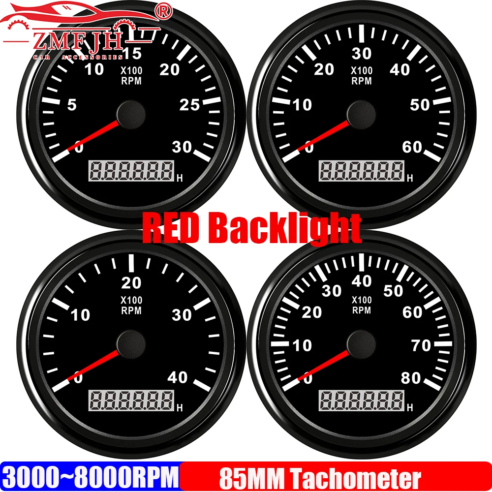 

ZMFJH 3000 ~ 8000 об/мин 85 мм тахометр с красной подсветкой для лодки, яхты, автомобиля, измеритель об/мин для 4-12 цилиндров, внутреннего подвесного двигателя 12 В 24 В