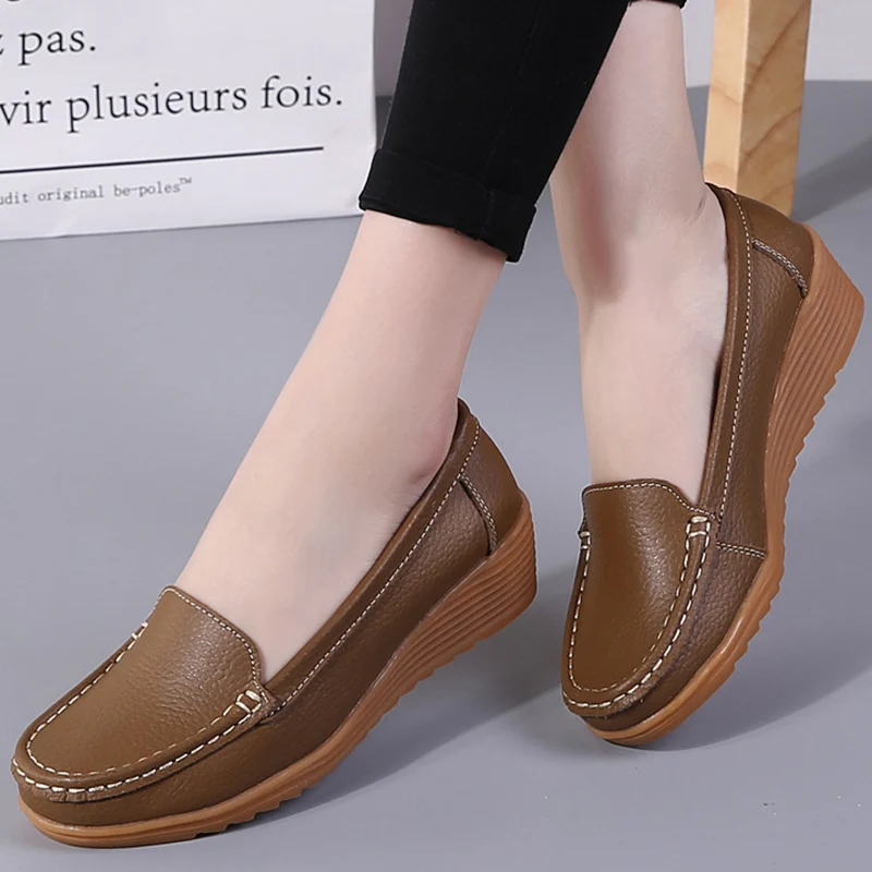 Women Shoes Soft Leather Shoes With Heels Loafers Black Flat Shoes Women\'s Moccasins Casual Zapatos Mujer Flats Female Footwear