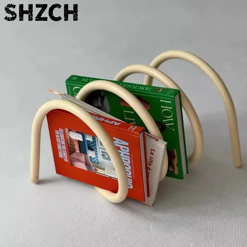 MOMO Dopamine Color Ins Iron Spring Bookshelf Personality Rotating Bookshelf Book Stand Storage Shelf Desktop Magazine