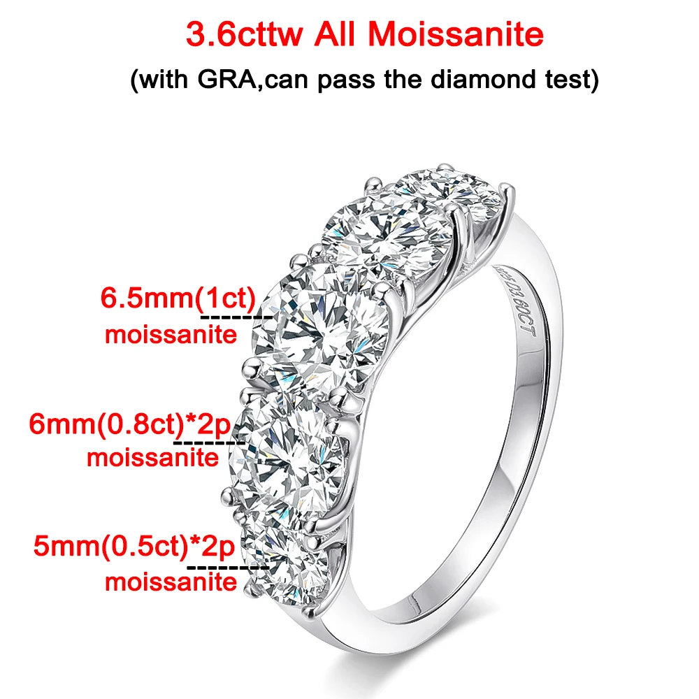 ROBUKF 5-Stone Engagement Ring Moissanite 925 Silver 3