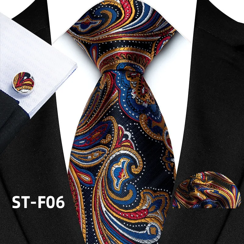 Florales Paisley-Krawattenset für Herren, Vintage-Krawatte, Taschentuch, Manschettenknöpfe, Set für Herren, klassische Anzugaccessoires, hochwertige Gravata – Detail 11