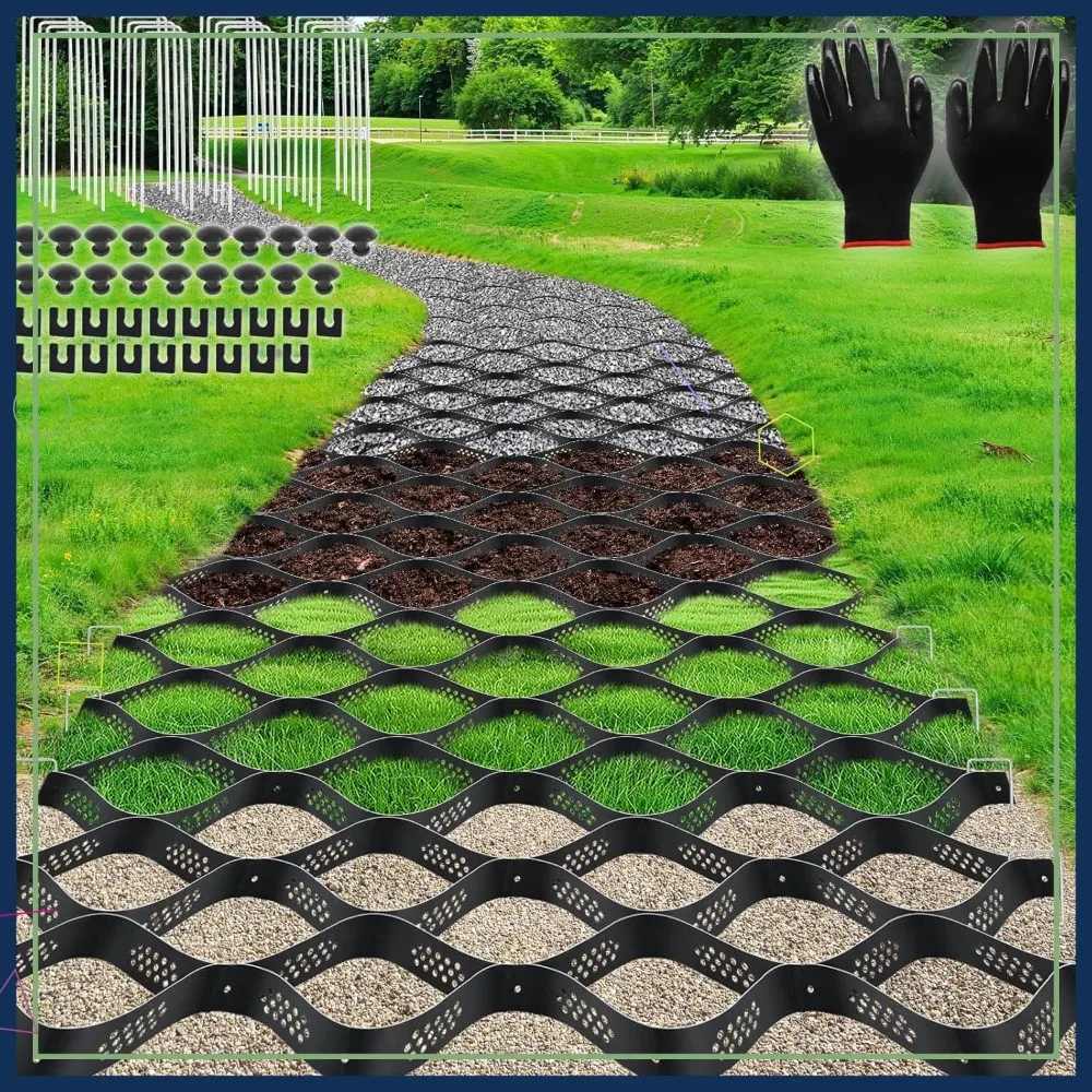 

Gravel Grid 40ft x 4ft, 2" Depth Stabilizer for Driveway, 1900 lbs/sq ft Load Capacity with Accessories